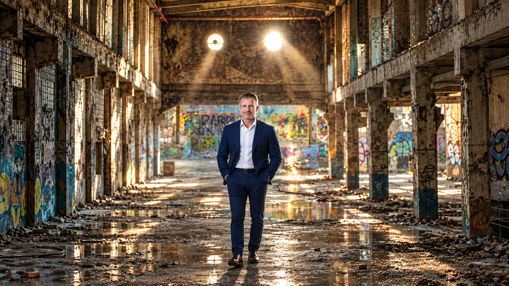 Raphael Slowik als ruhender Pol inmitten eines Lost Place